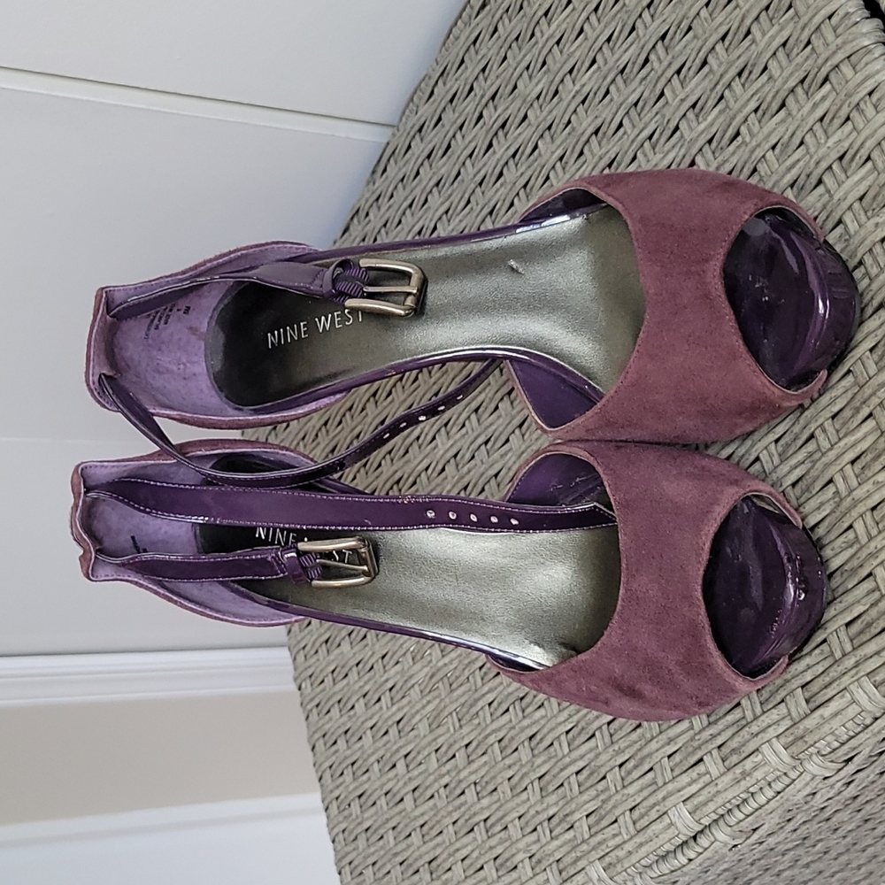 Nine west, purple leather, peep toe heels
